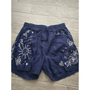 Johnny Was‎ JW Los Angeles Linen Shorts Embroidered Casual Summer Large Blue